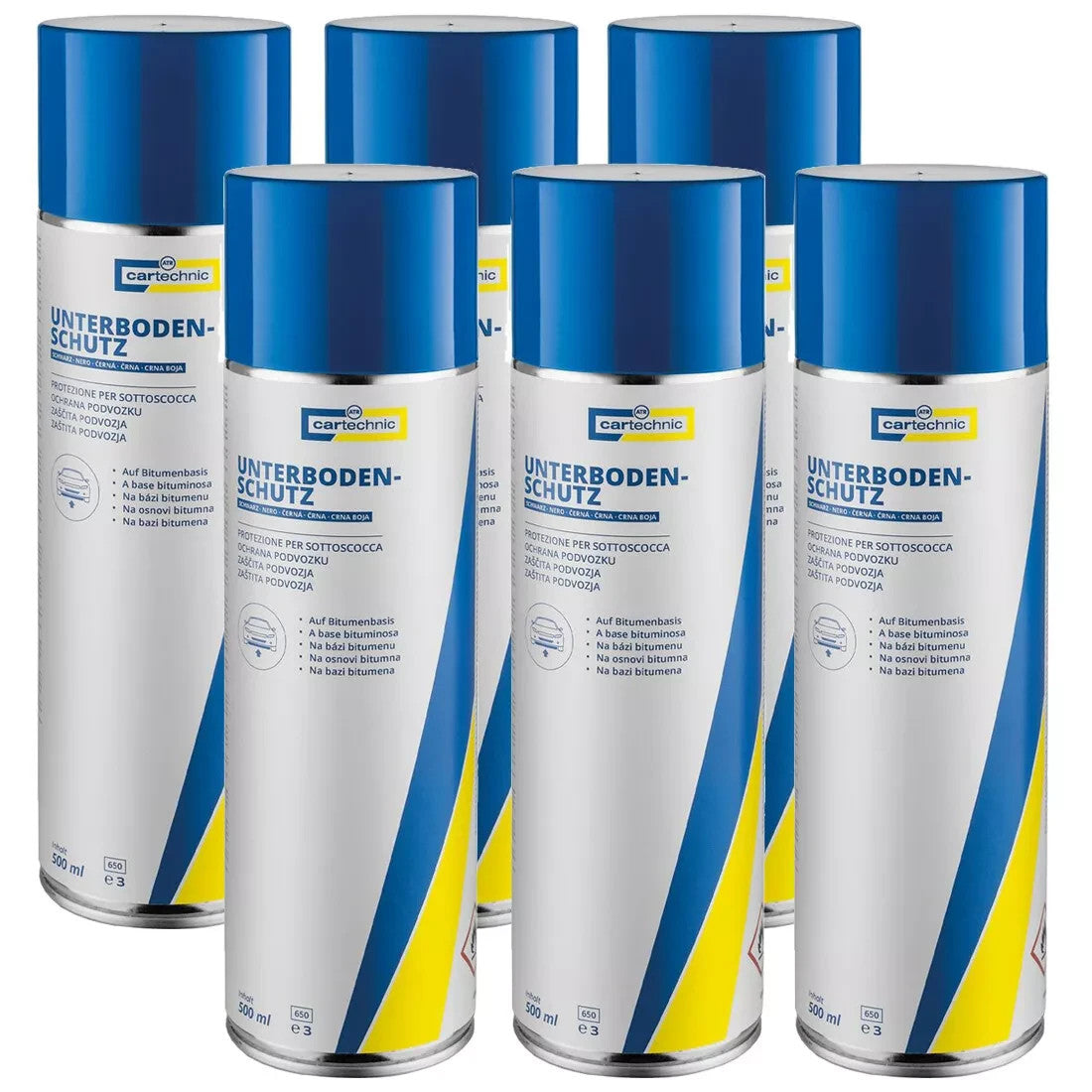 Bitumen Unterbodenschutz schwarz 6x500ml Cartechnic Korrosionsschutz Rostschutz