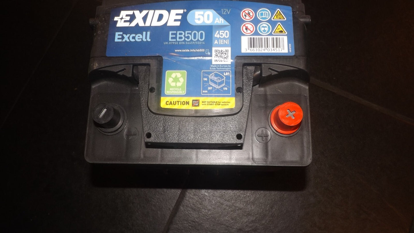 EXIDE EXCELL 12V 50AH 450A Starterbatterie Autobatterie  (EB500)